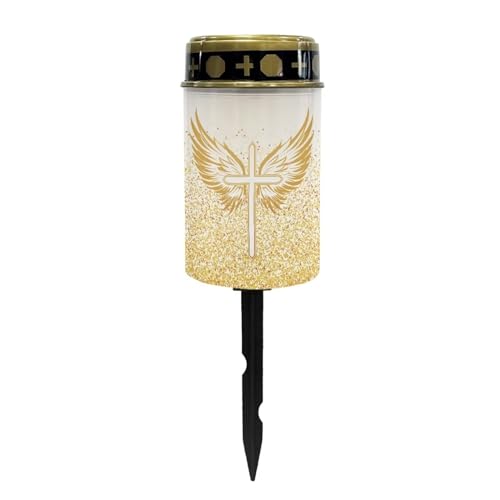 Image of Cross Wing Print Solar Garden Light - Waterproof Solar Lights for Yard Decor & Cemetery Grave Decorations