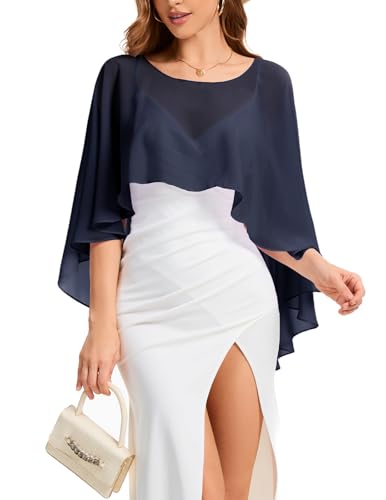Bbonlinedress Chiffon Capes Damen Sommer Weiche Capelets leichte Tücher Wraps für Abendkleider Schal Stola elegant Umhang Navy