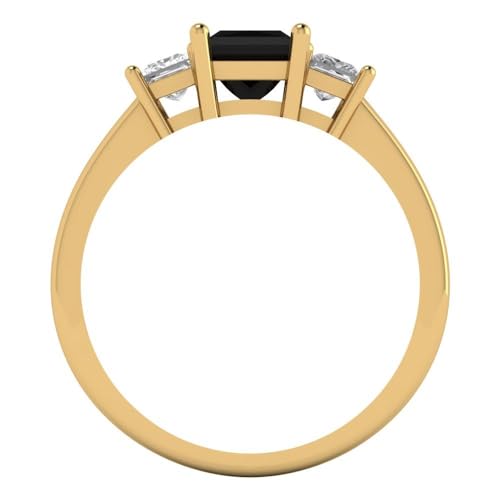 Clara Pucci 1.11 CT Princess Cut Natural Onyx Ring for Women in 14K Yellow Gold, 3 Stone Proposal Wedding Anniversary Designer Bridal Ring, Womens Solid Gold Ring4