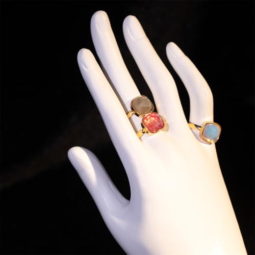 3pcs/set Mix Color Boho Natural Stone Adjustable Rings for Women Wedding Engagement Square Gem Gemstone Birthstone Crystal Ring Jewelry3