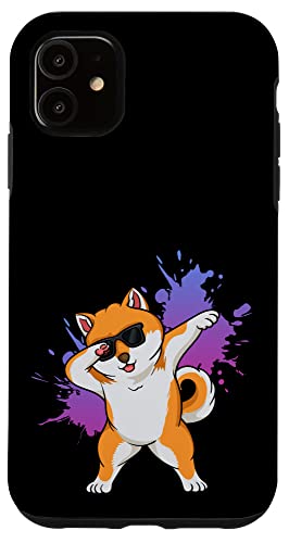 Installazione facile Custodia per iPhone 11 Divertente Dabbing Shiba Inu cane con occhiali da sole facendo dab dance