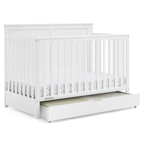 Image of Simmons Kids Logan 6-in-1 Convertible Crib with Underdrawer - Greenguard Gold Certified, Bianca White