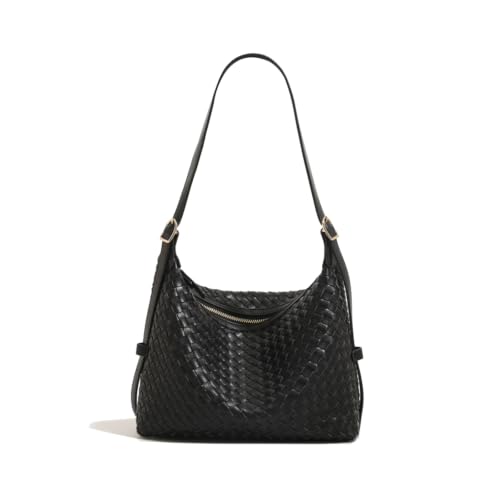 Image of Woven Leather Tote Bag For Women Crossbody Shoulder Bag Large Hobo Handbags Vegan Female Bag Vegetable Basket