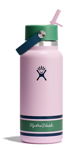 Image of Hydro Flask Water Bottle - Insulated Stainless Steel - Wide Mouth Flex Straw Lid, Non Spill, Leakproof and Refillable in 32 Oz Campus Pink