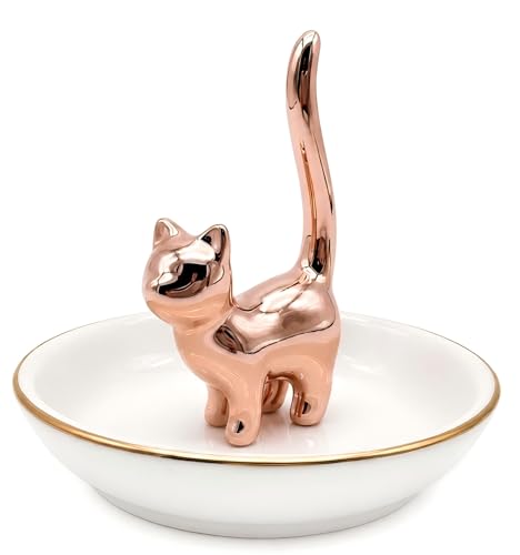 ROSA&ROSE Ring Holder Jewelry TrayHandmade Cat Ring Dish Romantic Gift for Her Wedding Birthday Gift for Girlfriend Wife Personalized Jewelry Holder Cute Cat Decor