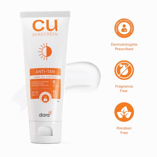 Image of CU Aqua Anti-Tan Sunscreen SPF 50 PA++++ | Broad Spectrum UVA /UVB Protection with Niacinamide & Ceramides | Blue Light & Heat Defense for All Skin Types | Barrier Strengthening & Pigment Defense | 50g