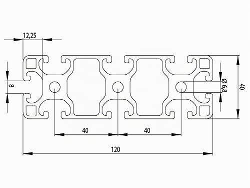 Aluminiumprofil 40x120L I-Typ Nut 8 (leicht), silber eloxiert. Aluminium Profil 40x120 Alu Profil 40 x 120 Montage- Systemprofil - Standardlänge 1000mm