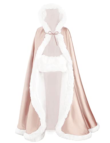 BEAUTELICATE Wedding Cape Hooded Cloak for Bride Winter Reversible with Fur Trim Free Hand Muff product thumbnail 19
