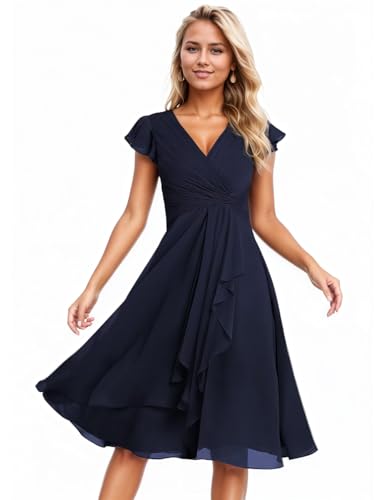 Chiffon Bridesmaid Dresses for Women 2025 Short Sleeves Formal Party Gowns with Pockets