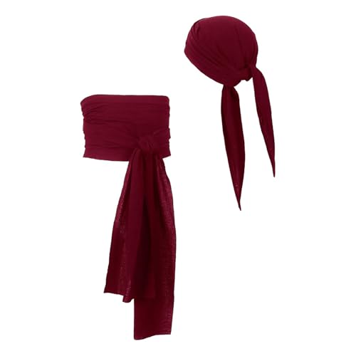 Kioware 海賊スカーフ帽子海賊ウエストベルト男性用バンダナコスプレパーティーギフト用, 暗赤色