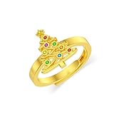 Qyvit Christmas Tree Ring for Women 925 Sterling Silver Adjustable Gold Plated Christmas Rings Xmas Jewelry Gifts