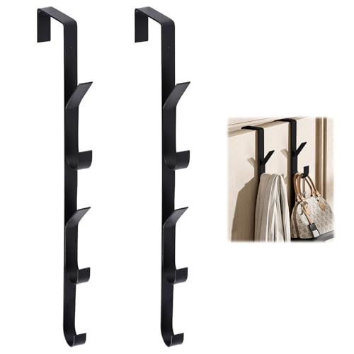 Dhisperares 2 Pezzi x 5 Ganci Attaccapanni da Porta, Verticale Appendiabiti per Porta, Acciaio al Carbonio Appendi Abiti Senza Fori, Salvaspazio Appendino per Vestiti, Borse, Asciugamani (Nero)