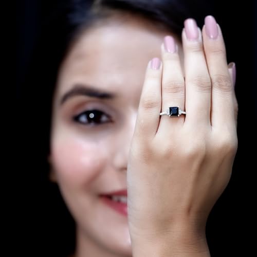 Certified Lab Grown Black Diamond 6 MM Princess Cut Engagement Ring with White Diamond, AAAA Quality4