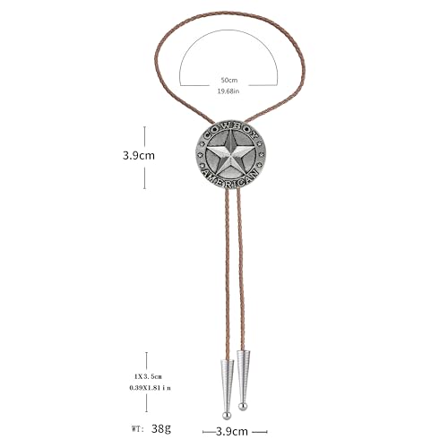 Image of Jeilwiy Bolo Tie for Men Western Cowboy Tie Necklace Gold Bolo Tie Leather Necktie Halloween Tie Accessories for Women