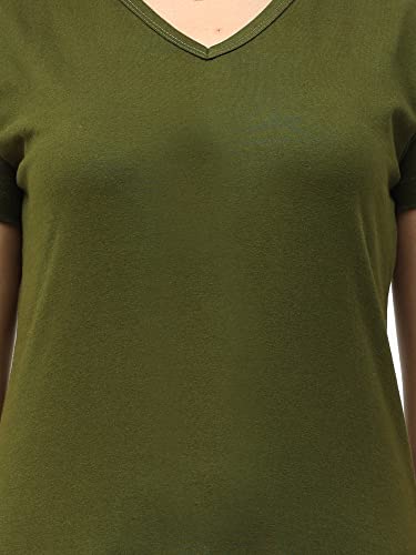Image of FLEXIMAA Women's Cotton Plain V Neck Half Sleeve T-Shirt