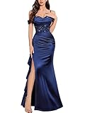 Miusol Women's Sexy Off Shoulder Sequin Lace Wedding Bridesmaid Party Long Dress (XX-Large, Navy Blue)