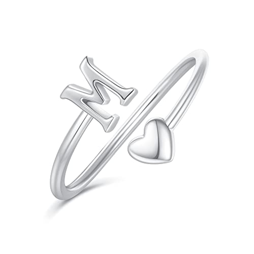 Ailetop Heart Initial Rings For Teen Girls Women,Silver Initial Heart Ring Stackable Rings For Women Adjustable Initial Rings For Teen Girls Women Cute Heart Letter M Rings For Teen Girls #TOP20