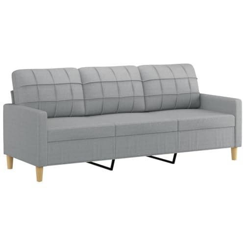vidaXL Sofagarnitur 3-TLG., Sessel Couch mit Kissen, Sofa Wohnzimmersofa mit Armlehnen, Couchgarnitur Designsofa Sitzmöbel Polstermöbel, Hellgrau Stoff – Bild 6