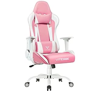 PUKAMI Pink Cute Kawaii Gaming Chair for Girl Ergonomic Desk Racing Office Adjustable High Back Game Swivel Leather Chair with Lumbar Support and Headrest