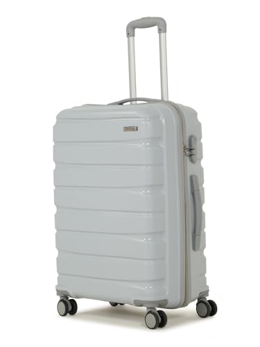 Image of Teakwood MA Trolley Bag, Hard with Zipper Closure, Adjustable Push Button & Cross Side Strap, Number Lock System 360 Degree (Silver, Set of 2)