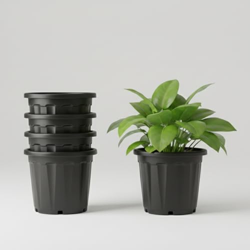 Image of DOAP UV Protected 12 inch Plastic Garden Large Flower Pots, Terracotta Color, Pack of 5, Indoor & Outdoor Balcony Planter, 12x10 Inch Gamla, Weather Proof, Non-Fading, Lightweight (5, Black)