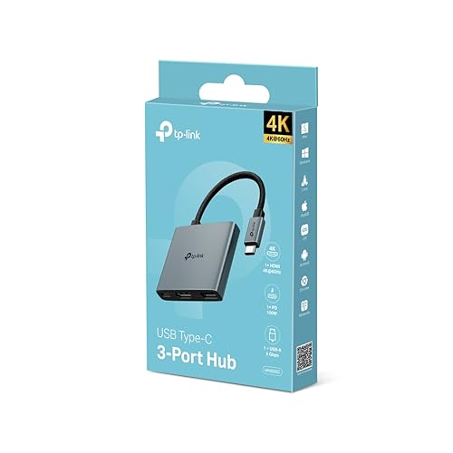 TP-Link UH3020C USB Type-C 3 in 1 Hub, USB 3.0, 5Gbps Data Transfer, USB A, HDMI 4K@60Hz, 100W PD 3.0 Fast Charging, Expand Connections, Self-Storage, Braided Cable, Plug&Play, Easy to use
