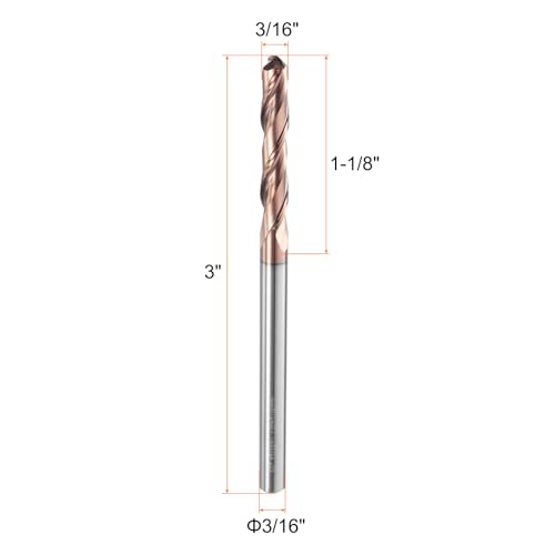 Image of HARFINGTON Ball Nose End Mill 2 Flute 3 /16 inch Diameter 3 /16 inch Shank Tungsten Carbide Uncoated Spiral CNC Router Bits 1-1 /8 inch Cutting Length Single End Ball for Carving Engraving Grinding