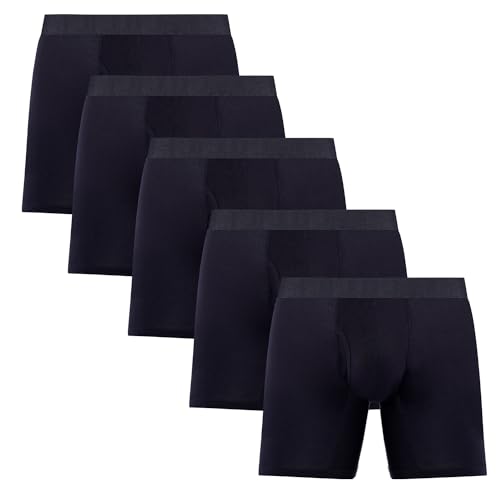 Men's Stretch Viscose Underwear Mid-waist Long Boxer Briefs Men Sports Boxers Black 5 Pack