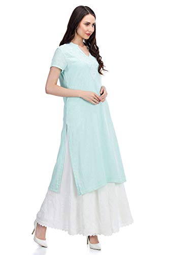 Image of BIBA Womens Mandarin Collar Embroidered Kurta