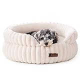 MEWOOFUN Washable Small Dog Bed, Cat Beds for Indoor Cats with Anti-Slip Bottom, Round Pet Bed for Puppy and Kitten (Beige, 24"x24"x9")