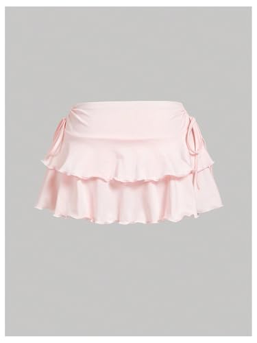 GORGLITTER Women's Bow Tie Side Mini Skirts Layered Ruffle Skirt Lettuce Trim Y2k Tennis Skirts2