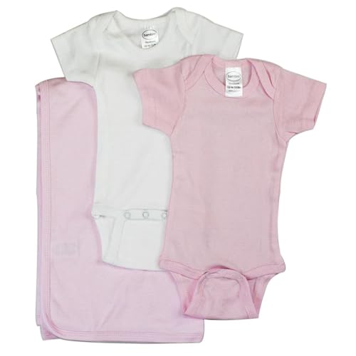 Bambini NC-0406M Baby Girl 3 Piece Layette Sets White & Pink - Medium