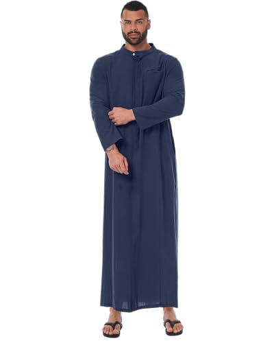 YAOHUOLE Kaftan for Men - Long Sleeve Muslim Thobe with Button Down Closure3