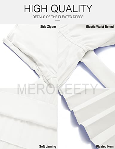 Merokeety Womens Summer Sleeveless One Shoulder Pleated Tie Waist A Line Cocktail Party Maxi Dress,White,L #TOP4