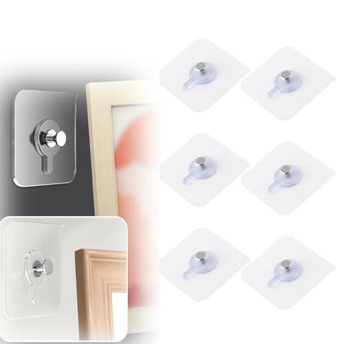 Image of Drill Free Adhesive Hooks,Picture Hangers Without Nails,Adhesive Wall Mount Screw Hooks for Hanging,Nail Free Wall Hangers for Kitchen,Bathroom (Transparent / 6PCS, 2.36 * 2.36 inch)