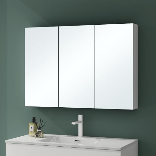 Mai & Mai Armoire Suspendue de Salle de Bain avec Miroir Armoire de Toilette Meuble Murale Miroir avec 3 Portes 100x15x70 cm Blanc Mat SpiegelSR-02