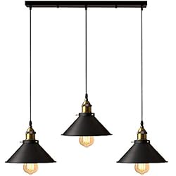 Lamparas Para Comedor Estilo Industrial iDEGU Lámpara de Techo Industrial Vintage, Estilo Edison 3 Luces Lámpara Colgante E27 Iluminación Colgante de Interior de Metal para Comedor, Salon, Bar, Café - Ø220MM, Negro