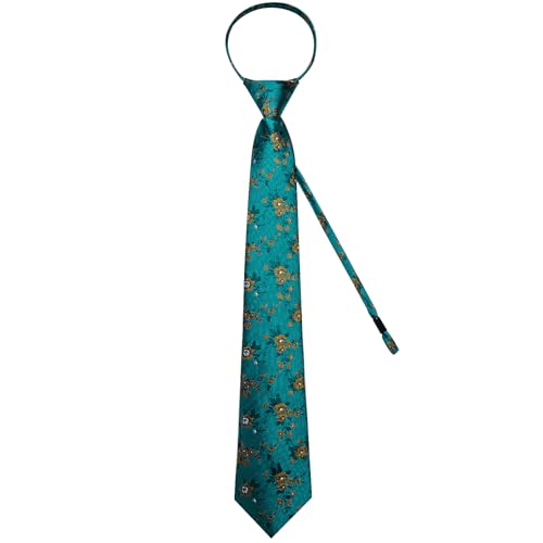 Image of DiBanGu Silk Zipper Ties for Men,Paisley Solid Plaid Pre-tied Tie and Pocket Square Cufflinks Set Formal Adjustable Necktie