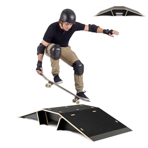 Weysat Skateboard Ramp Bike Ramp 44 Inches Solid Wood with Anti Slip Surface Skate Accessories Durable Designed for Beginners Gifts for Youngster