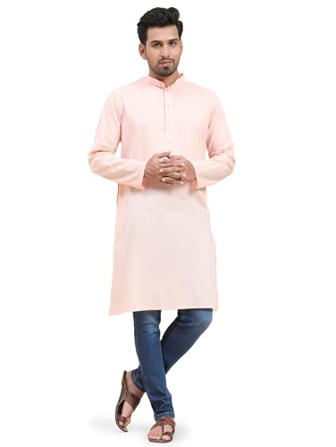 SKAVIJ Men's Kurta Henley Shirt for Yoga Casual Wear Pure Cotton Traditional Ethnic Attire Regular Outfit (Medium, Pink)
