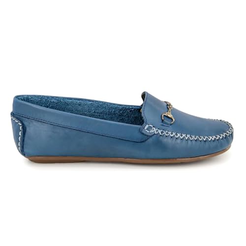 Mocassim Feminino, de couro, Palmilha Anatomico 460 Cor:Azul;Tamanho:38;Genero:Feminino