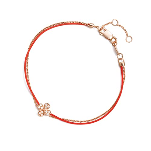 Chow Sang Sang Promessa 18K Rose Solid Gold (Dk Color, Ifvs Clarity, Round Brilliant) Diamond Four-Clover With Red Thread Bracelet For Women 87590B | 6.6", (17 Cm) #TOP10