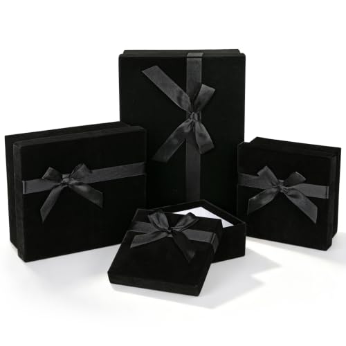 Black Gift Boxes with Lids for Presents Velvet Nesting Gift Box Christmas
