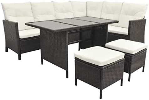 DCRAF Home Products-4 Piece Garden Lounge Set with Cushions Poly Rattan Brown
