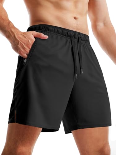 Aolesy Mens Workout Shorts 5 Inch Linerless Gym Athletic Shorts Quick Dry Lightweight Running Shorts for Men with Zipper Pockets Black