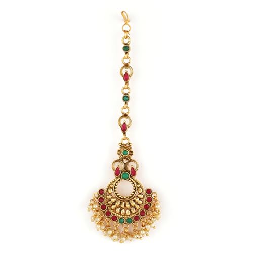 Rubans Gold-Plated Pink & Green Color Stone-Studded Handcrafted Maang Tikka (B0D76T77GQ) Amazon Price History, Amazon Price Tracker