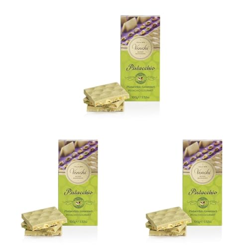 Venchi - Pistachio Gourmet Chocolate Bar - White Chocolate and Pistachio Paste Cream Bar, 3.53 oz - Gluten Free (Pack of 3)