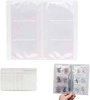MEIYIDAY Transparent Jewelry Storage Book Anti Oxidation Jewelry Organizer Thicken Transparent PVC Plastic Bag for Ring Earrings Necklace Bracelet (84 Card Slots + 100 PVC Bags)