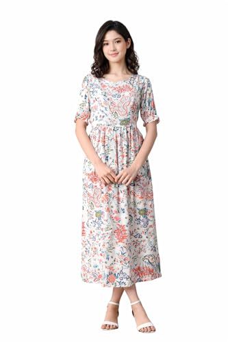 Image of Ichaa Women's Aqua Rayon Printed Maternity Dress with Feeding Zips and Pocket, in Plus Sizes