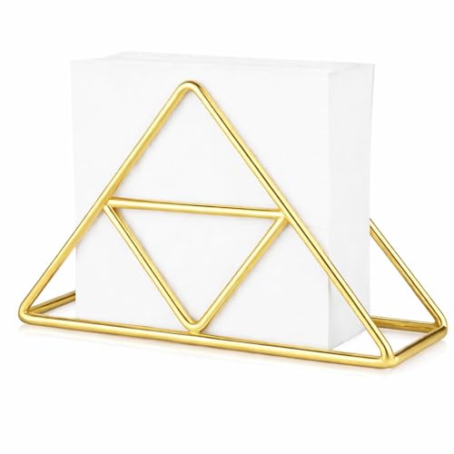 Image of Gold Metal Napkin Holder for Dining Table | Triangle Tissue Stand | Modern Kitchen & Tabletop Organizer for Home, Office, Restaurant